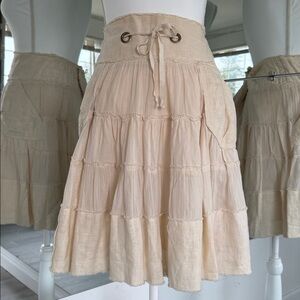 Free People Cream Tiered Skirt with Drawstring Waist